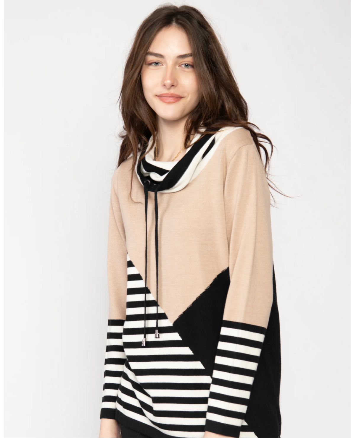 Striped Cowl Neck Sweater