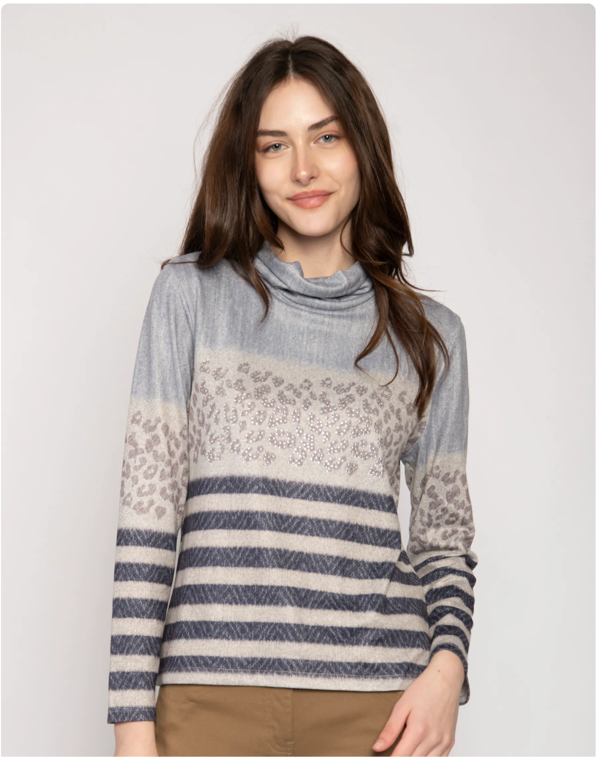 Cowl Neck Abstract Animal/Stripe Print