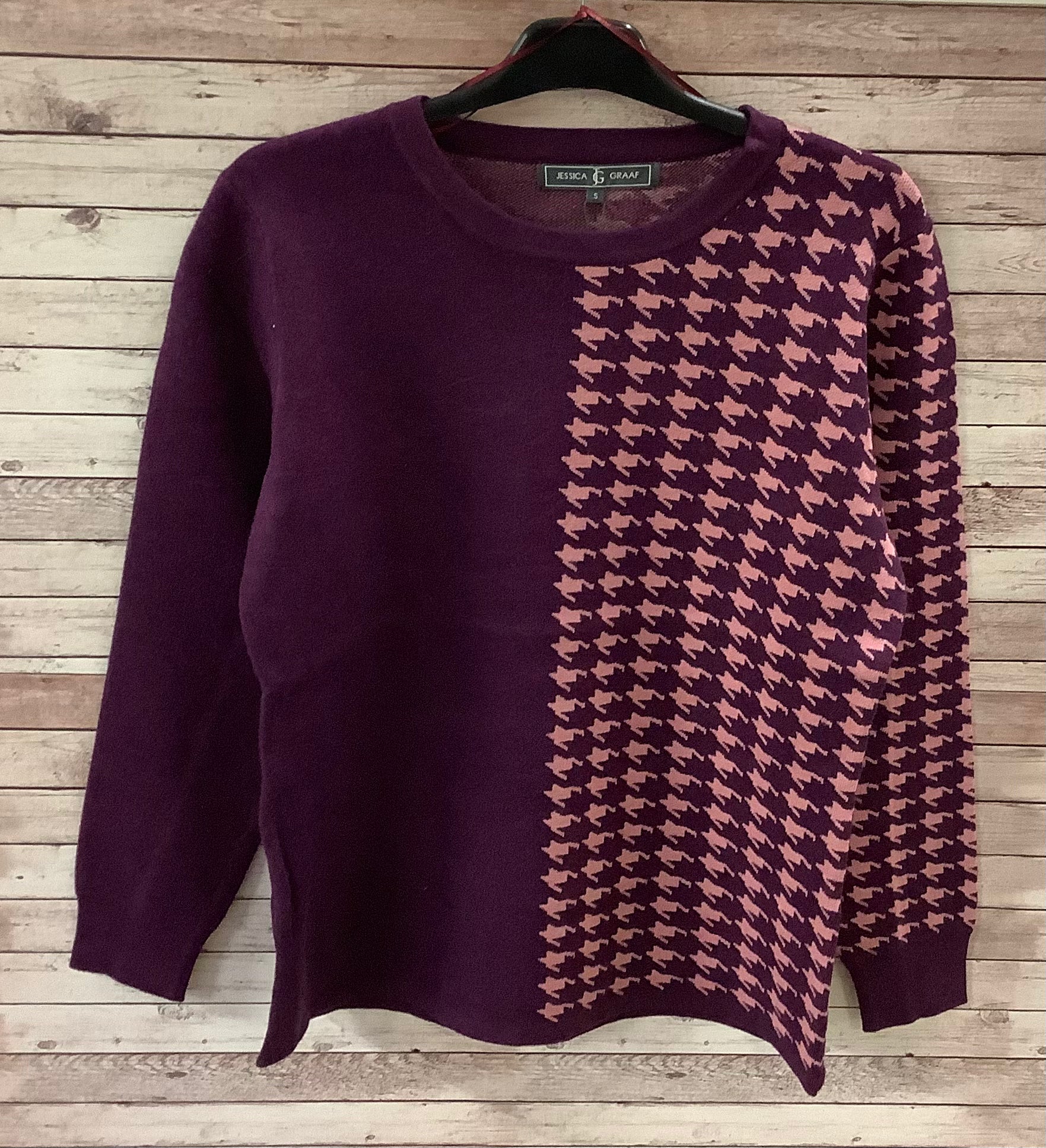 Houndstooth Print Purple Knitted Sweater 26609-078