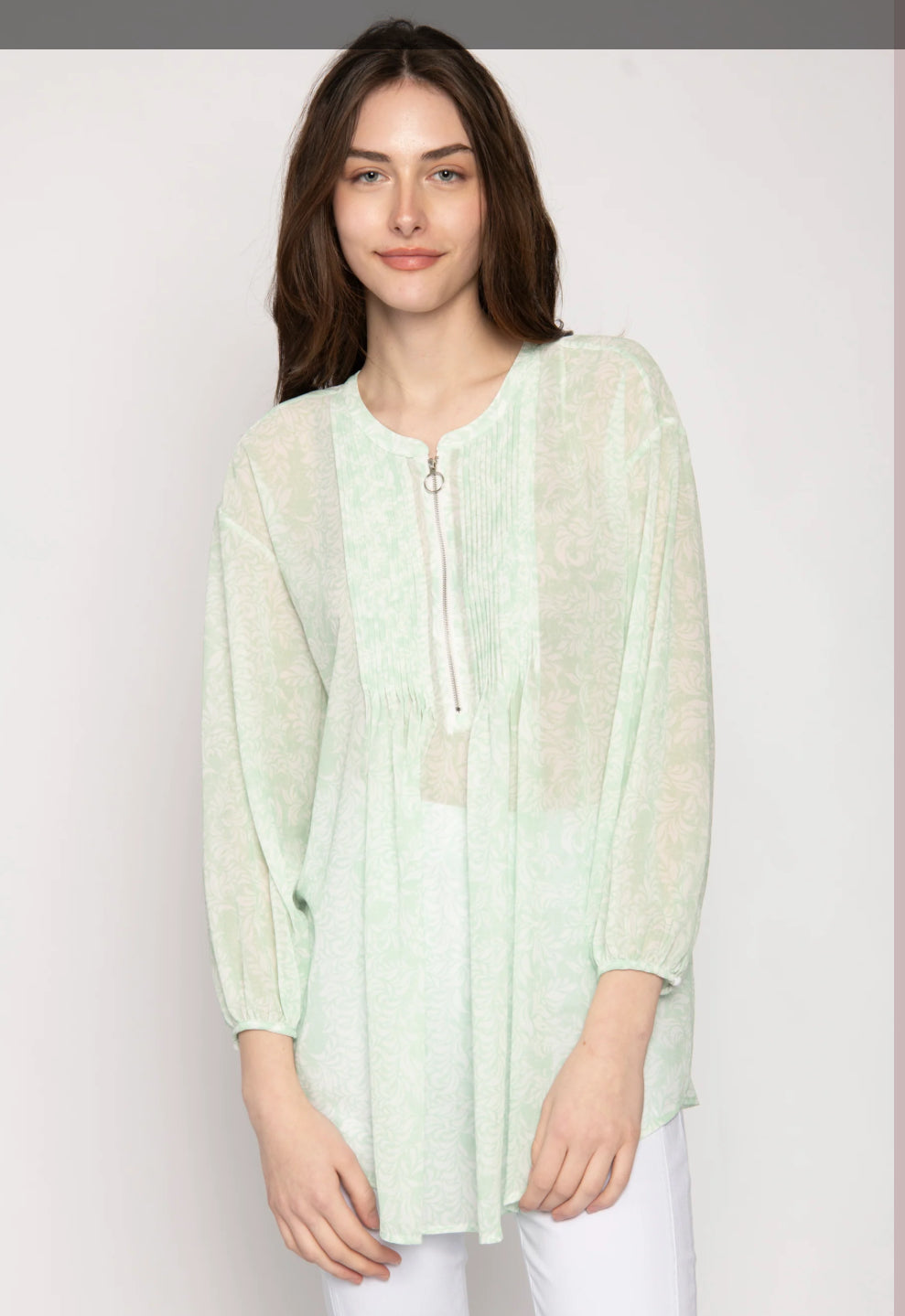 Jessica Graaf Pleated Half Zip Printed Blouse