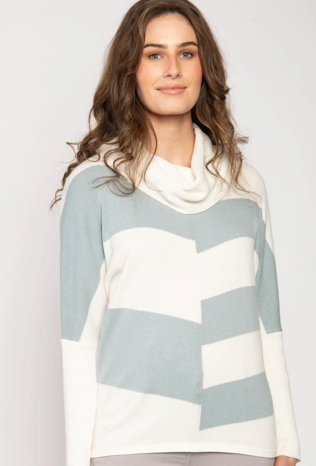 Jumper Cowl Neck Cream/Blue 28544-001