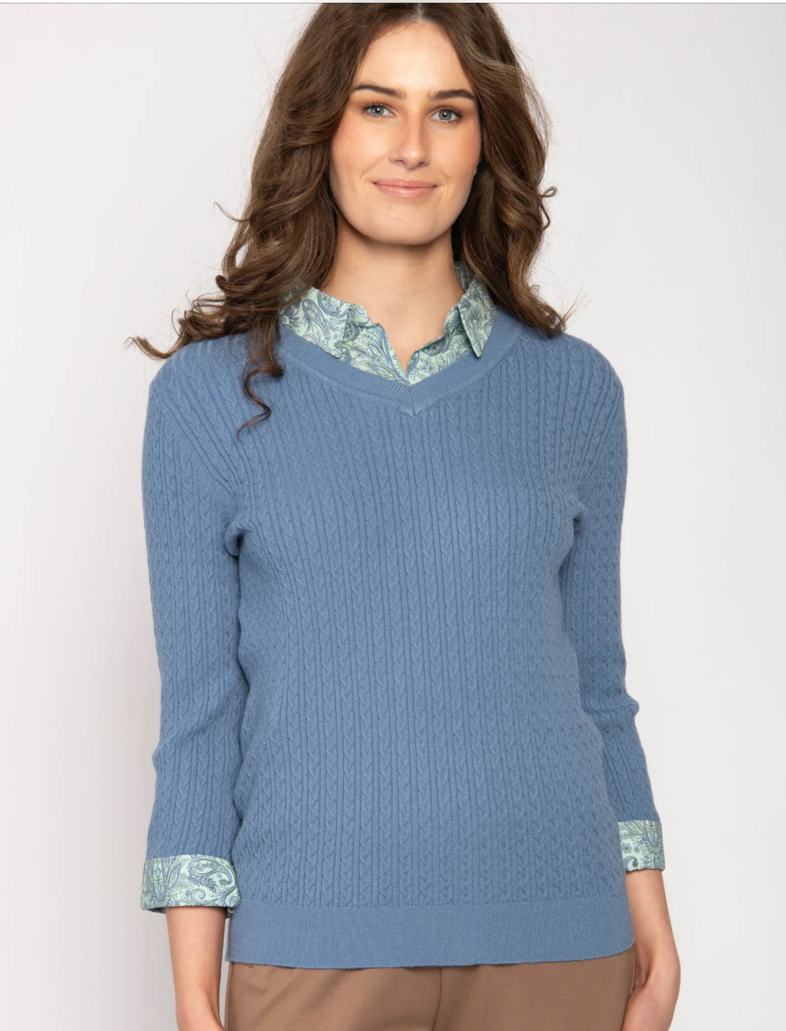 V Neck Jumper With A Collar Blouse Cornflower 28482-027