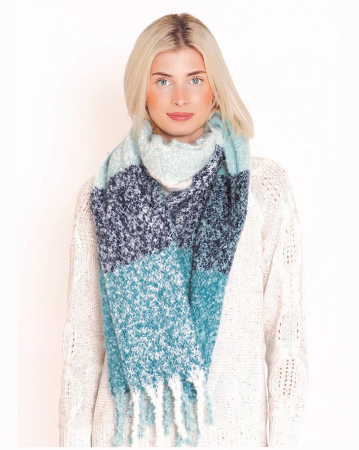 Super Soft Teal Check Blanket Scarf with Fringe