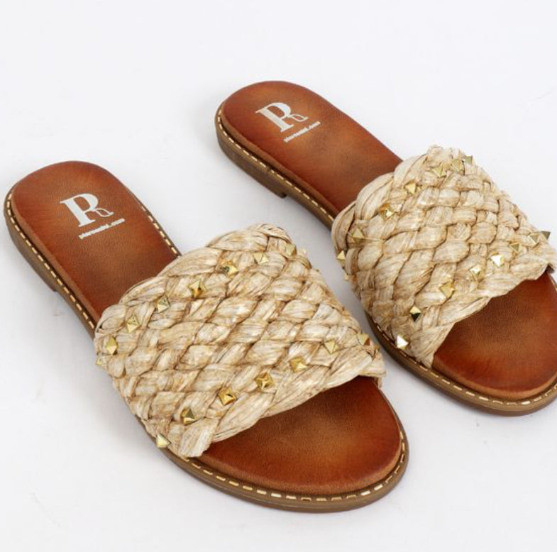Flat Raffia Natural Mules