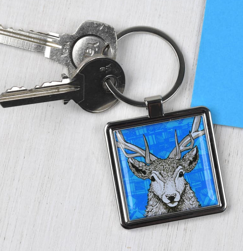 Tartan Stag Metal Keyring