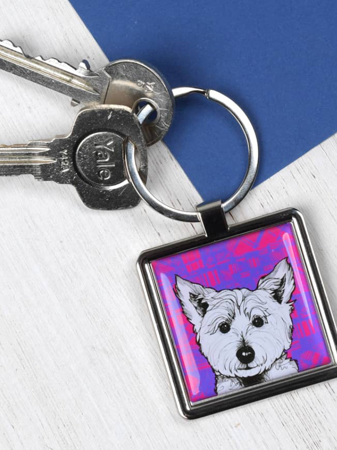 Tartan Westie Metal Keyring
