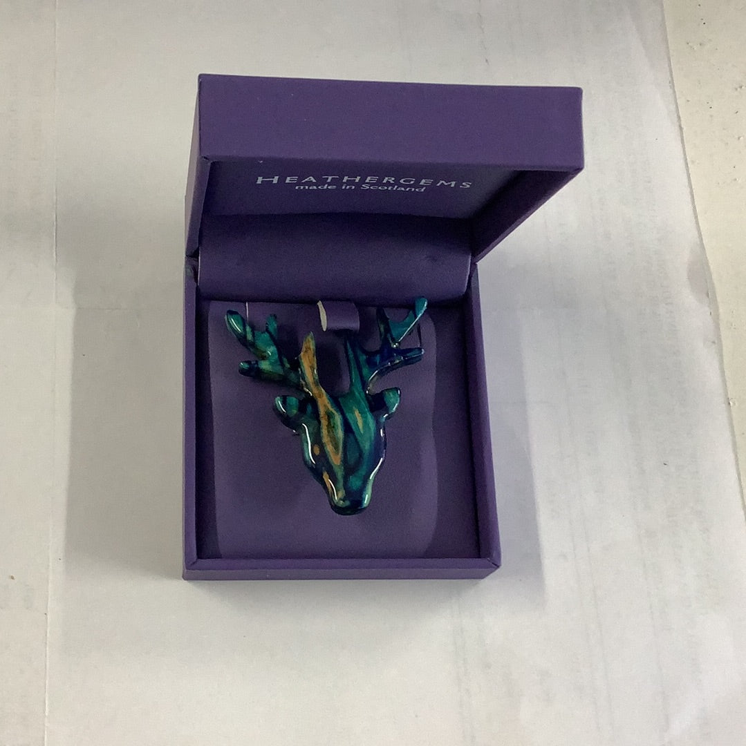 Stag Head Brooch - Green