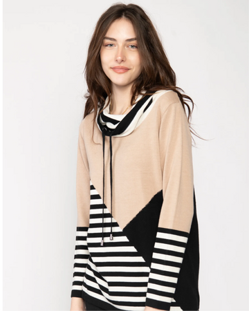 Striped Cowl Neck Sweater