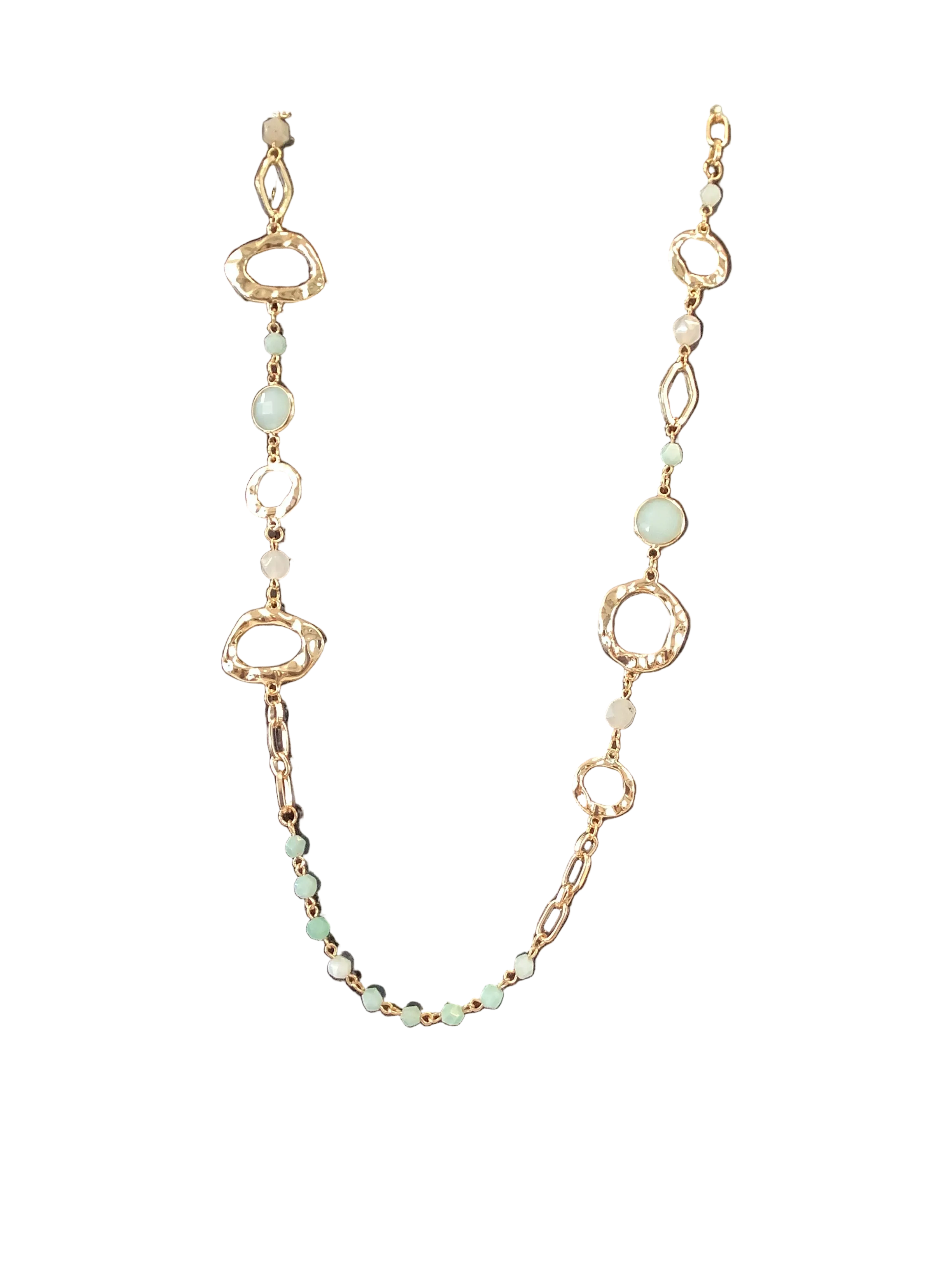 Pale Green Gold Chained Beaded Necklace