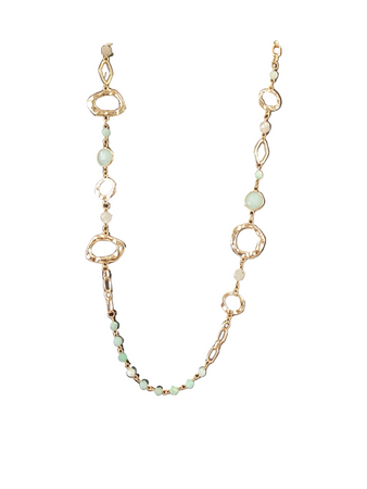 Pale Green Gold Chained Beaded Necklace