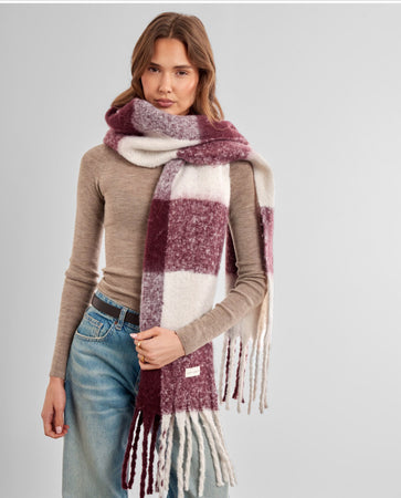 Recycled Checked Tassel Scarf