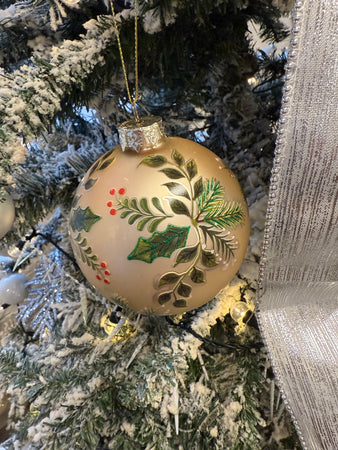 Holly Design Bauble Large - New Lanark Mill Shop