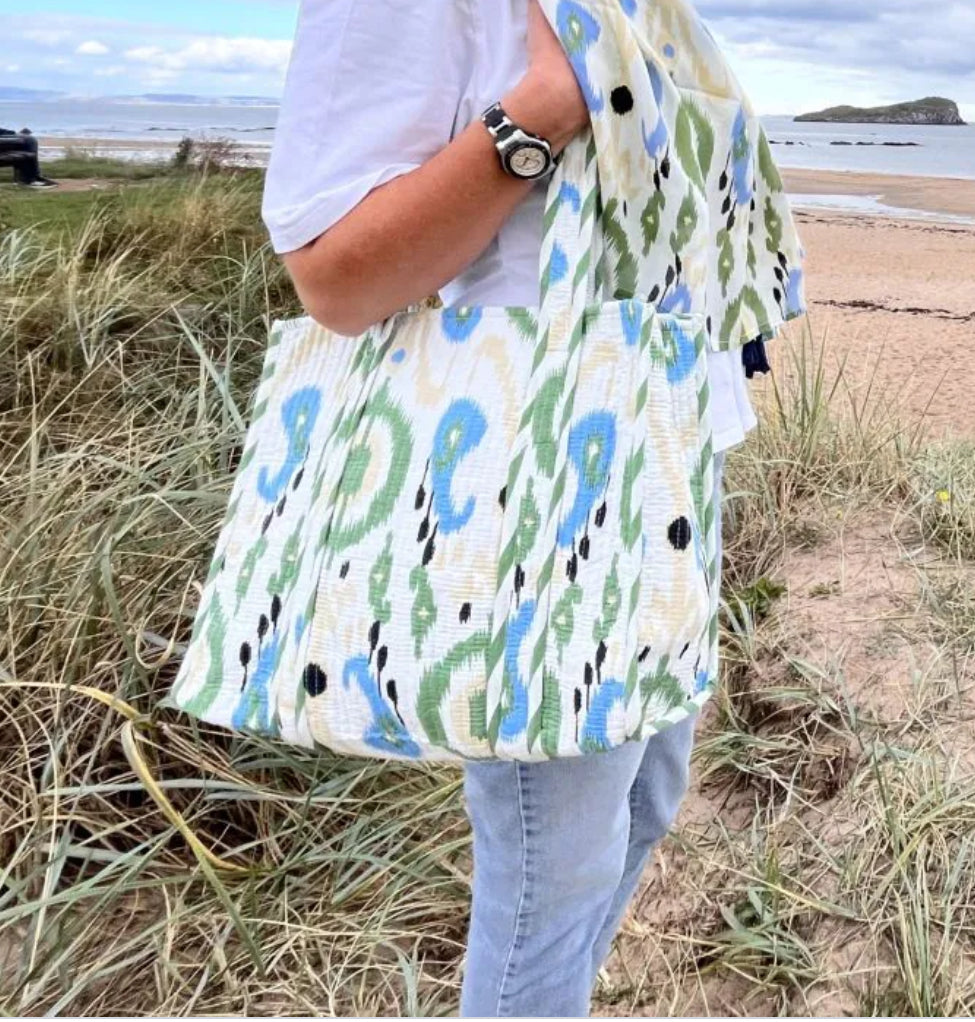 Quilted Cotton Tote Bag Earth Squared