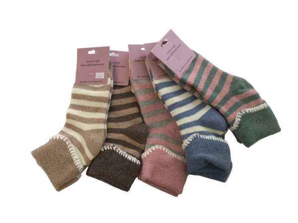 Feathers &Fluff Ladies Super Soft Socks Stripe/Sheep - New Lanark Mill Shop