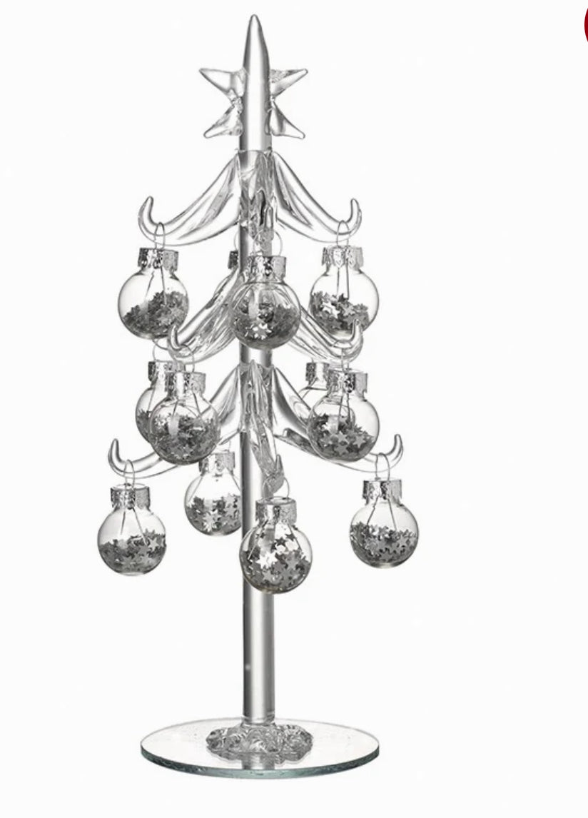 Deco Glass Silver Tree With Baubles
