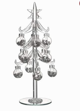 Deco Glass Silver Tree With Baubles - New Lanark Mill Shop