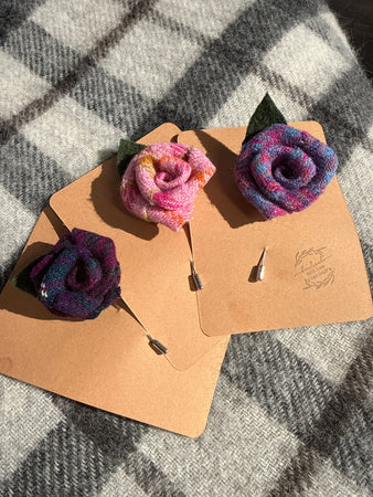 Hand Made Tweed Pin Brooches