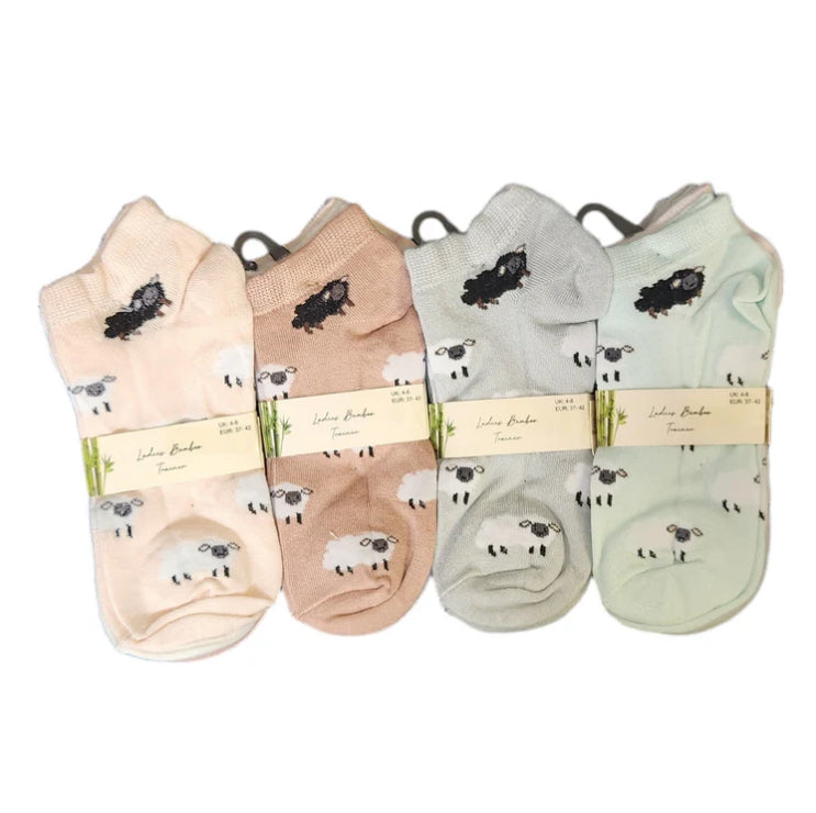 Ladies Bamboo Highland Cow & Sheep Trainer Socks Set 3