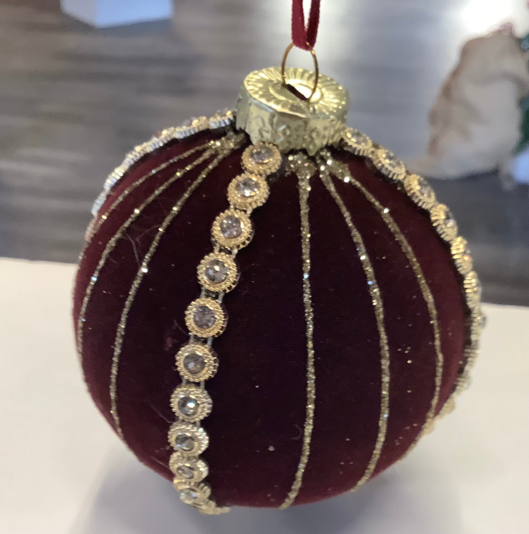 Deep Red Velvet Sparkle Bauble
