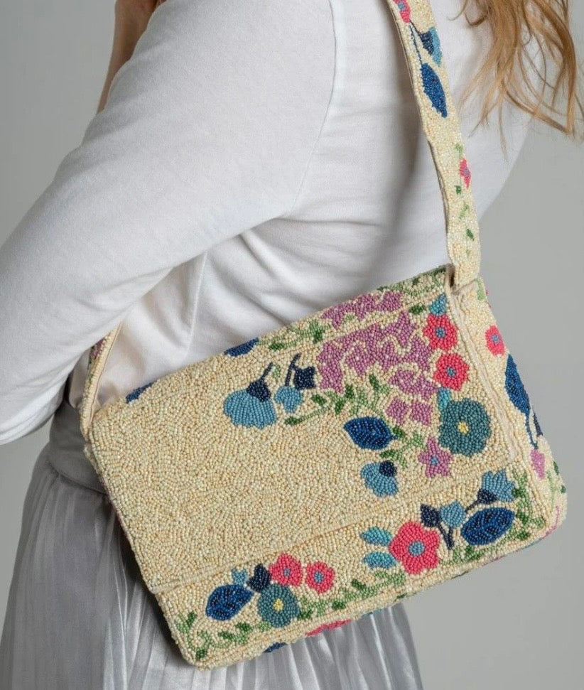 Cream Beaded Shoulder Bag