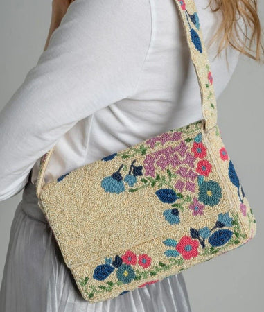 Cream Beaded Shoulder Bag
