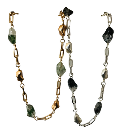Fashion Necklace Gold Black/Green Beads - New Lanark Mill Shop