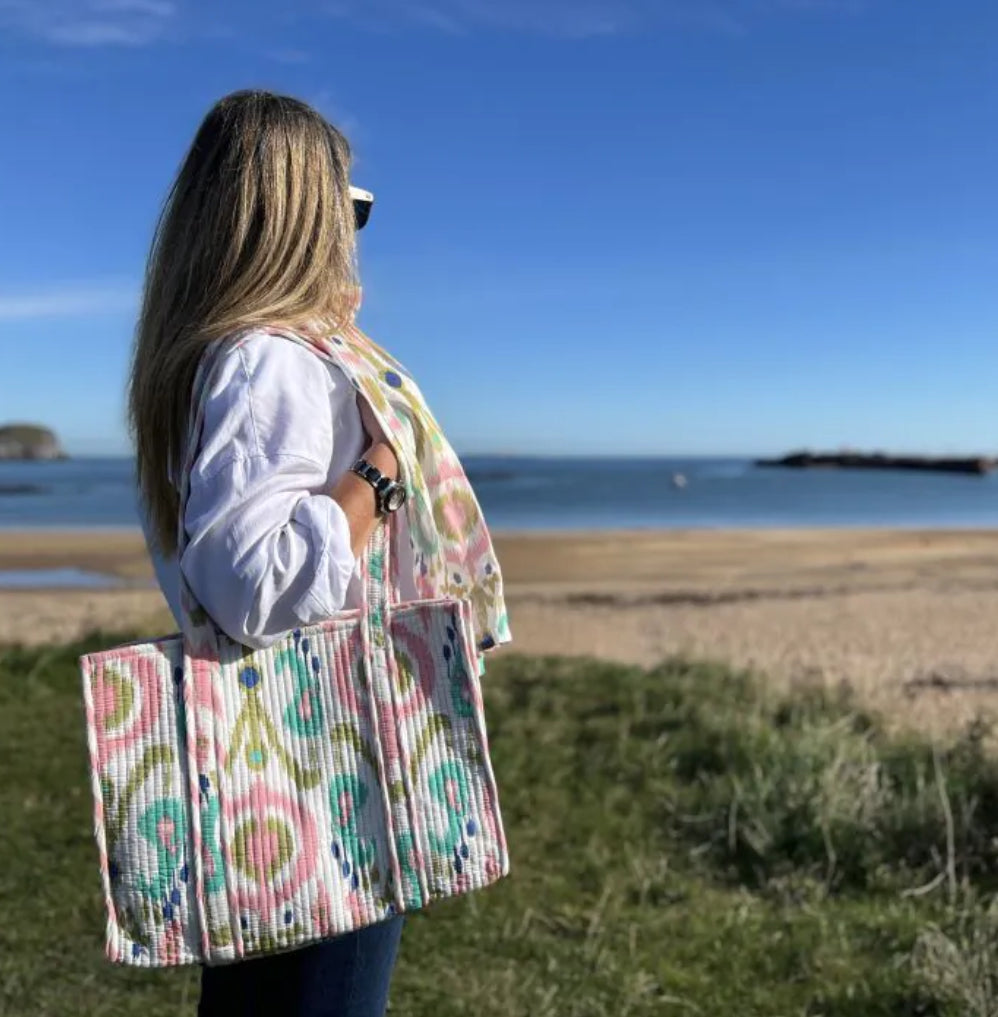 Quilted Cotton Tote Bag Earth Squared