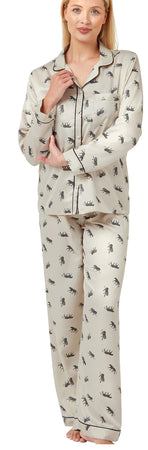 Satin Tiger Print Pyjamas Oatmeal