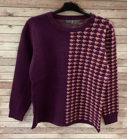 Houndstooth Print Purple Knitted Sweater 26609-078