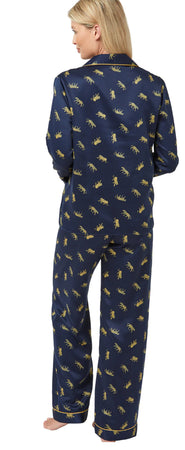 Satin Tiger Print Pyjamas Navy