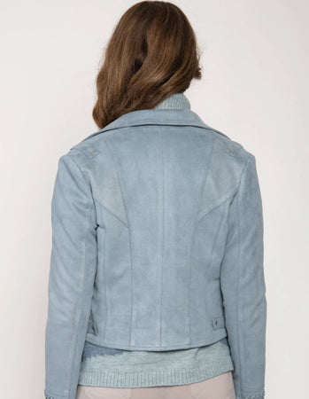 Short Faux Suede Sky Blue Biker Jacket