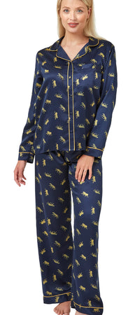 Satin Tiger Print Pyjamas Navy