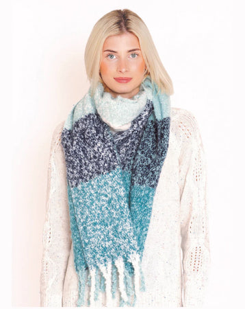 Super Soft Teal Check Blanket Scarf with Fringe