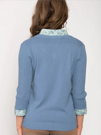 V Neck Jumper With A Collar Blouse Cornflower 28482-027