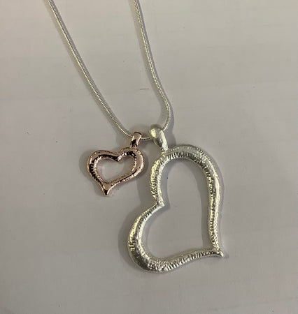 Double Heart Pendant Silver/Rose Gold