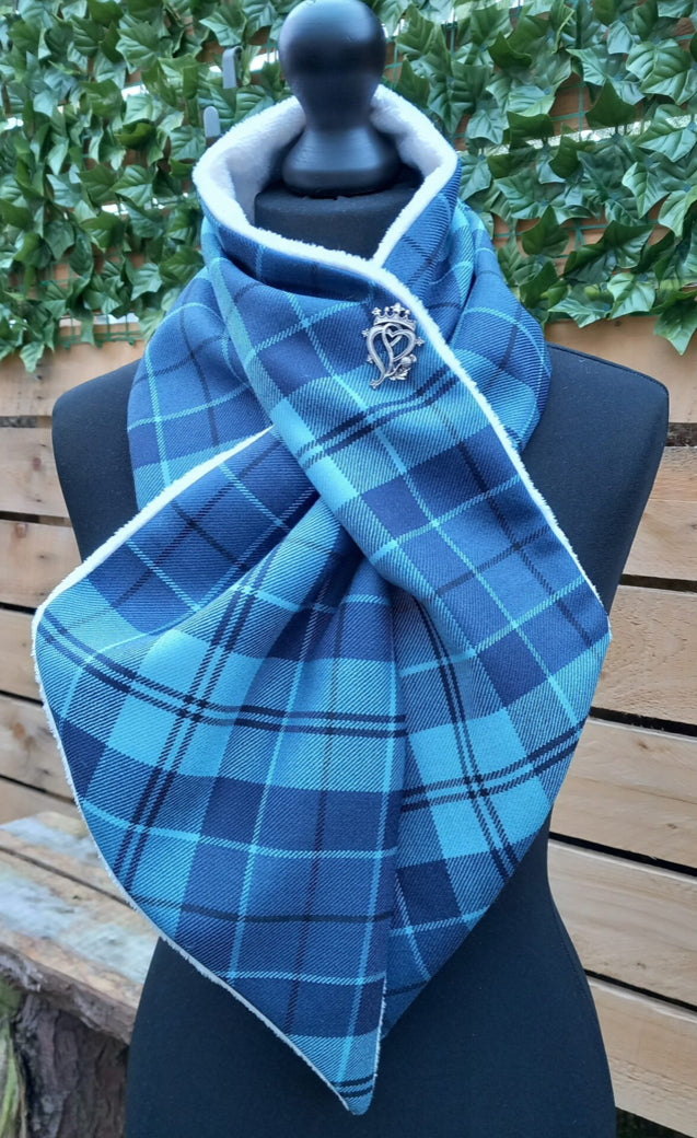 Tartan Fleece Lined Scarf with Brooch