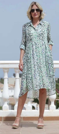 Pomodoro Summer Leopard Hi Lo Shirt Dress