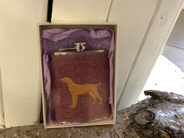 Hip Flask With Dog Embroidered Sleeve