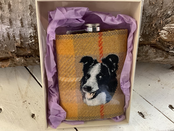 Hip Flask With Dog Embroidered Sleeve